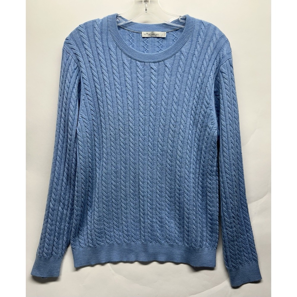 Peter Millar Womens Size L Blue Long Sleeve Cable Knit Cashmere Sweater (S3)